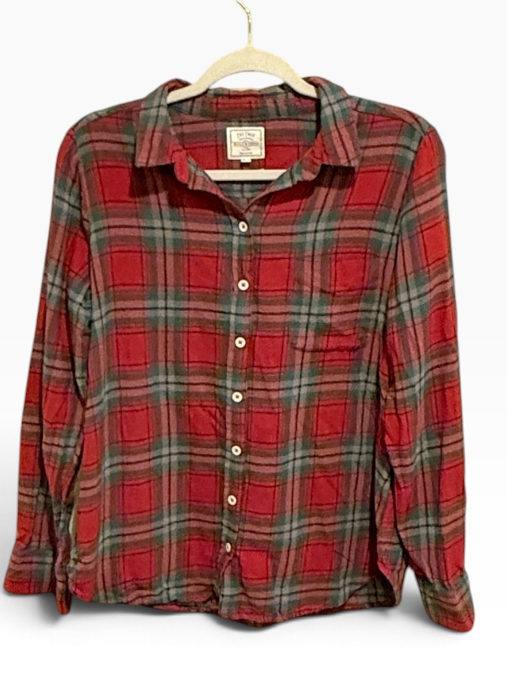 Fat Face Boyfriend Shirt Red Plaid Flannel Button Up Size 10